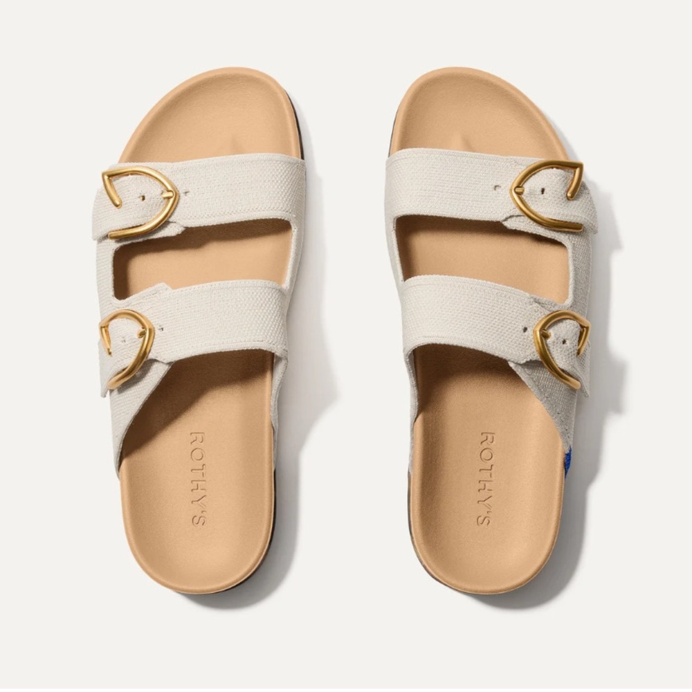 Rothy's “The Buckle Slide” in Sea Salt